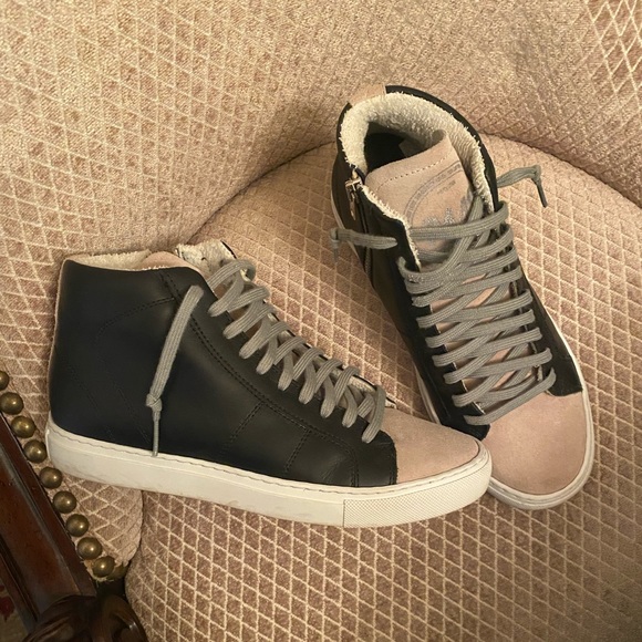 P448 black leather and suede side zip high top sneakers! - Picture 1 of 4